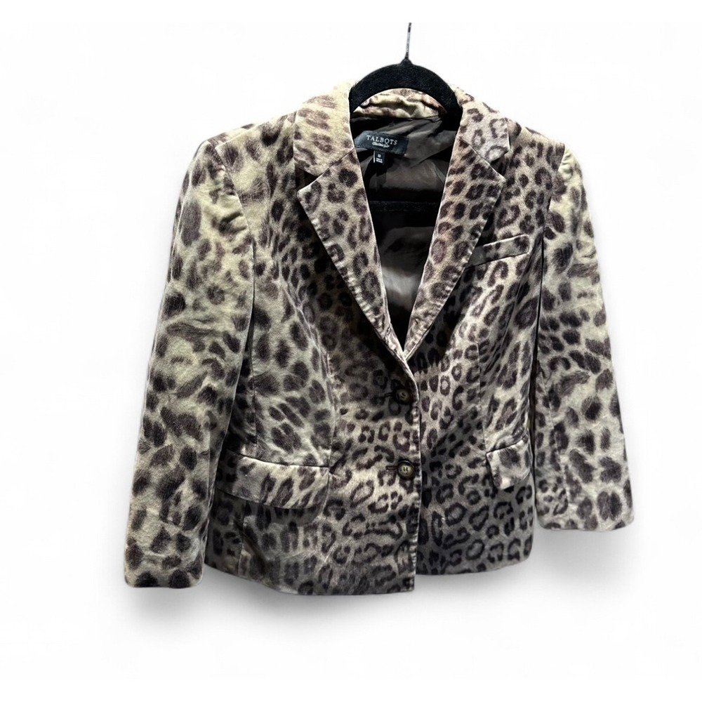TALBOTS Womens‎ Leopard Print Velvet Blazer Jacket Size 10